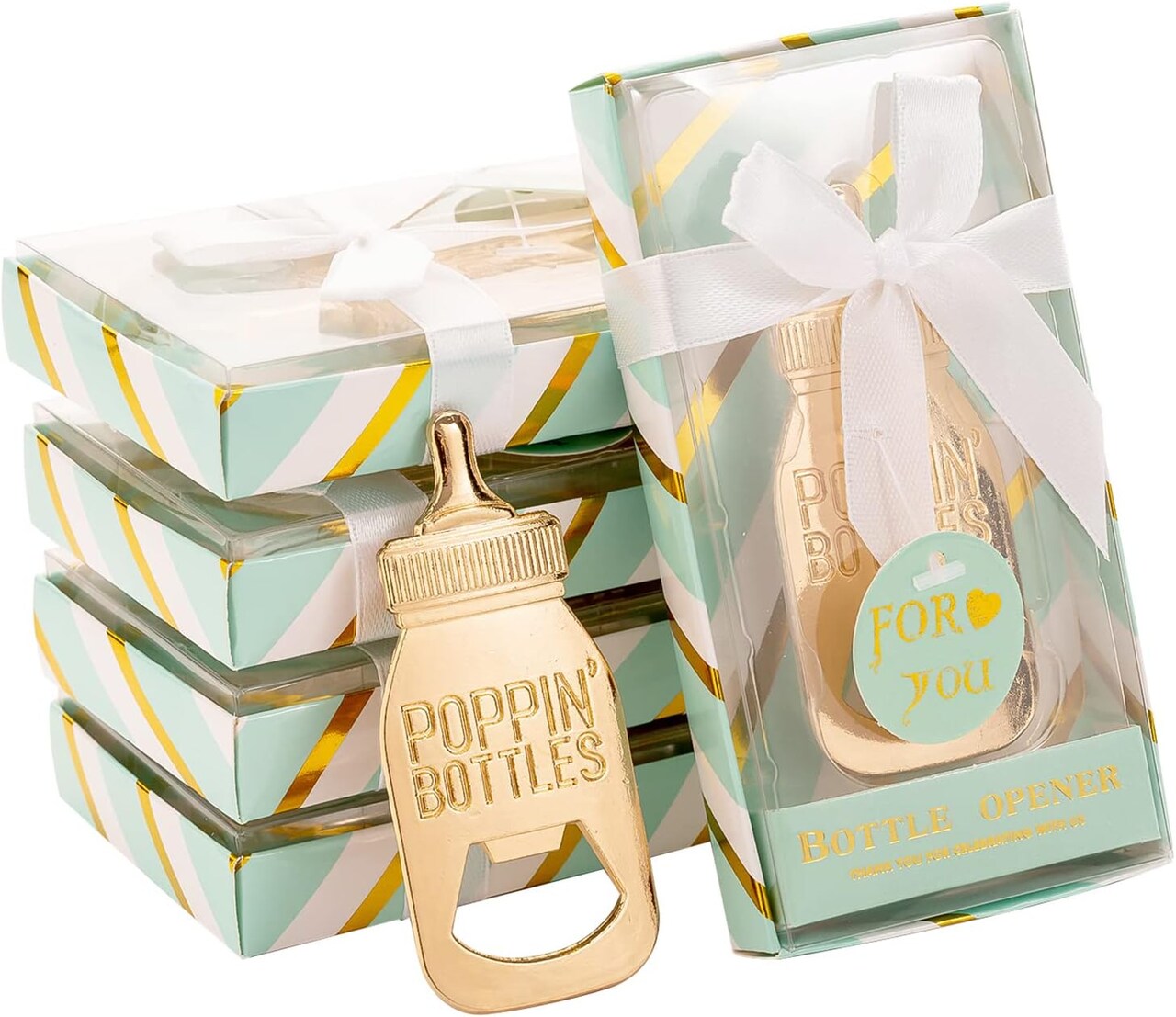 24 Pieces Baby Bottle Openers Shower Souvenir Guest Gift Boxes, Poppin Design